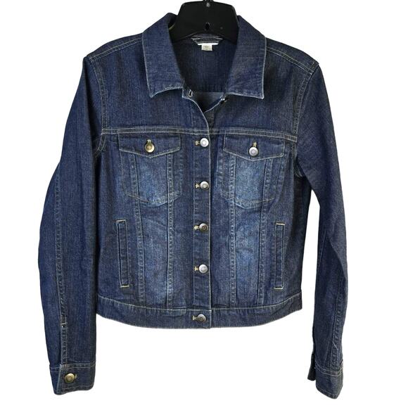 Garnet Hill Denim Jacket Women's 2 Blue Dark Wash Fading Classic Coastal - Picture 1 of 10
